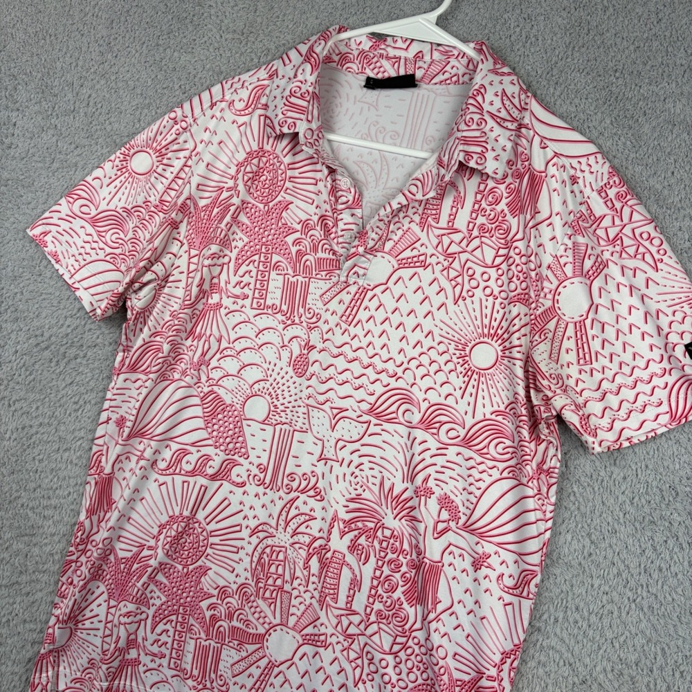 Yatta Golf Polo Mens Small White Red Performance Tropical Hula Beach Golf Shirt